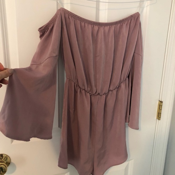 Pants - mauve long sleeve off the shoulder romper